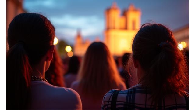 Festival de cine en Málaga con gente disfrutando de una proyección al aire libre, representando eventos culturales.