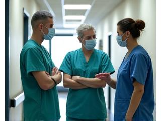 Personal sanitario en un hospital con mascarillas