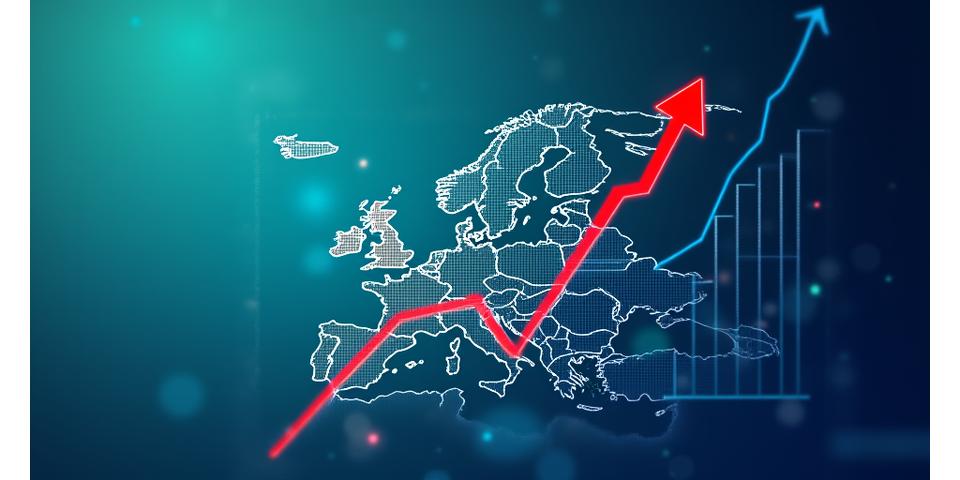 Gráfico financiero con flecha ascendente, símbolo de recuperación económica