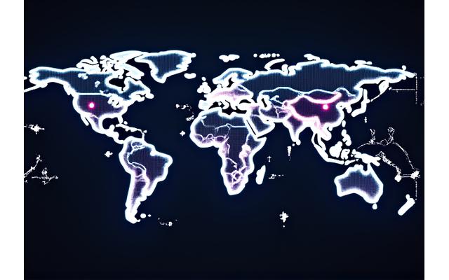 Ilustración de una red de conexiones tecnológicas globales con puntos de luz